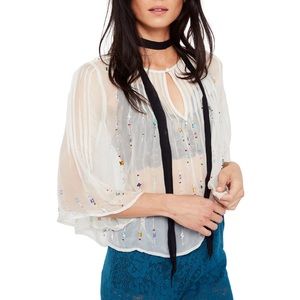 Free People Jewel Box Pleat Embellished Sheer Top